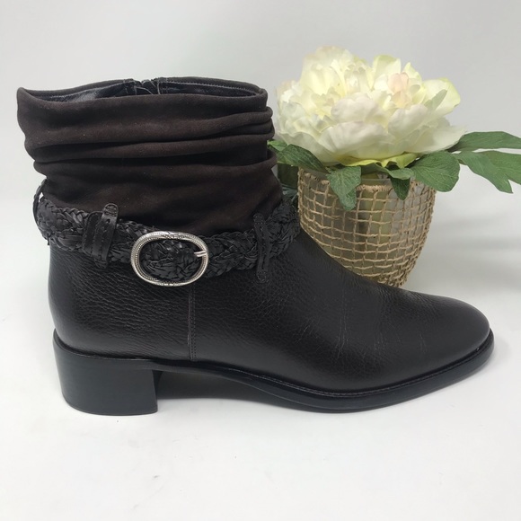 Brighton Shoes - Brighton Brown Leather Braided Strap Ankle Booties